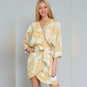 Studio Yellow & White Palm-Leaf Wrap Tunic